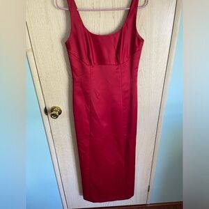 Vintage Ann Taylor Formal Full Length Solid RED Satin Shift Dress Gown Sz 4